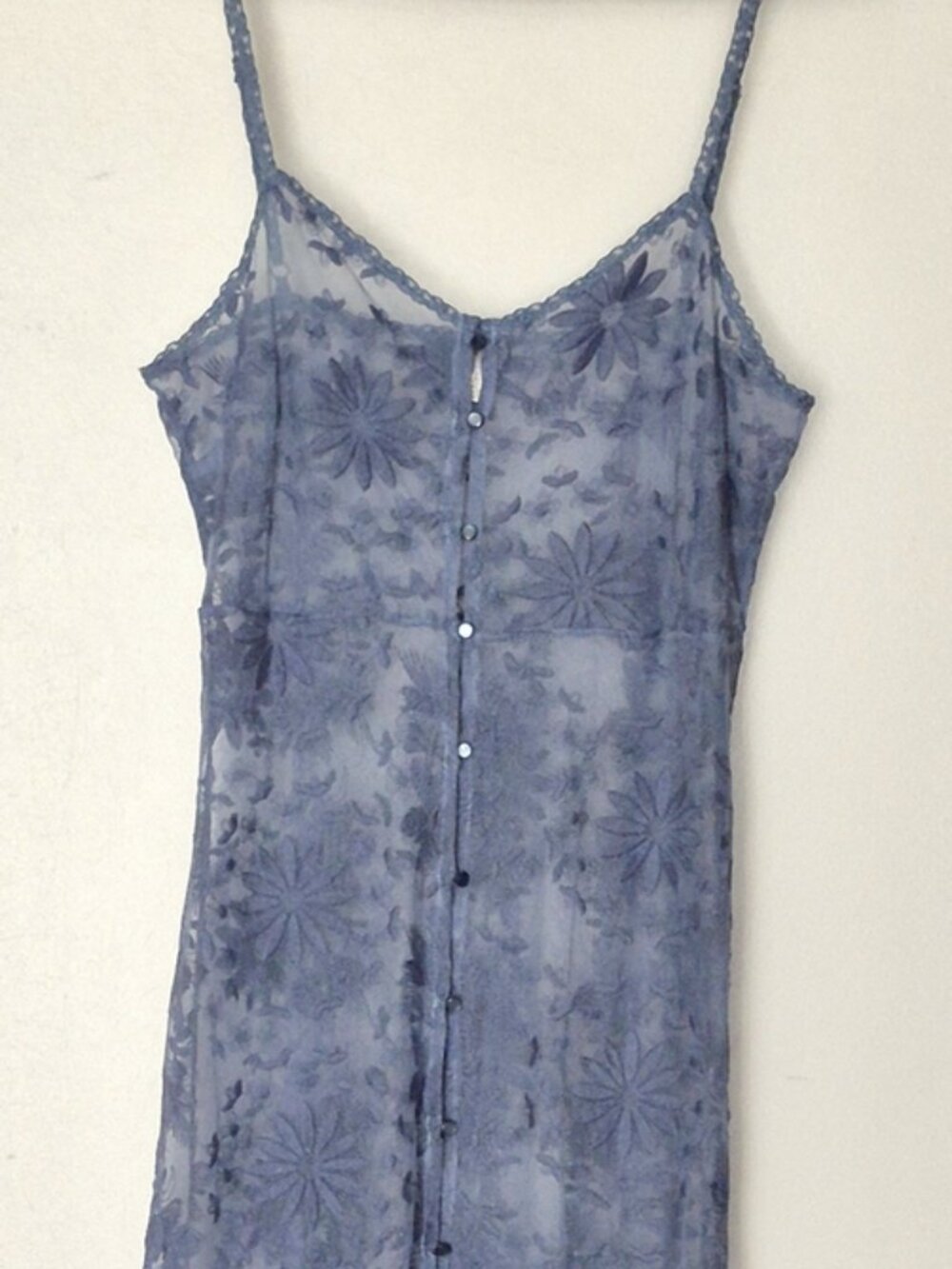 Free People Intimately Sheer Floral Lace Maxi Duster Slip Dress Blue Size M Rare - Picture 6 of 10